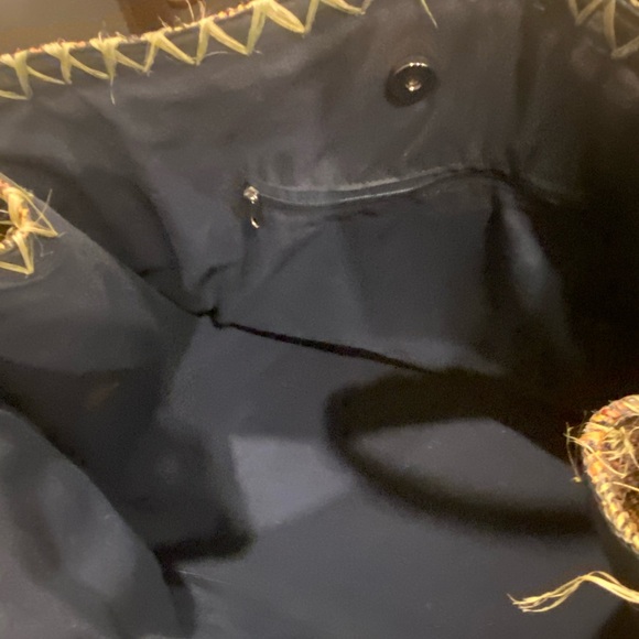 Large straw bag with leather straps navy Blue cloth lining size 22:22 - Picture 9 of 11